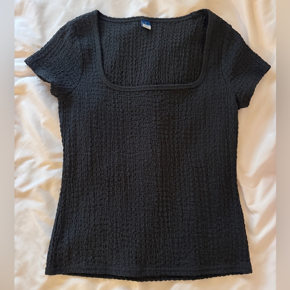 old navy black textured square neck top